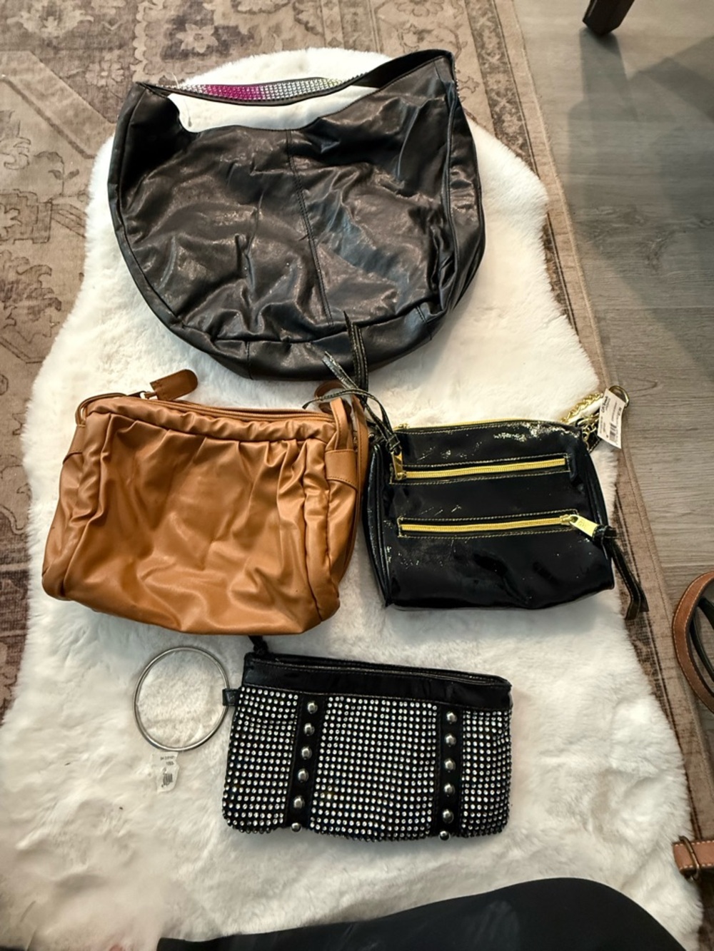 Black Studded Wristlet Clutch with Crystal Accents